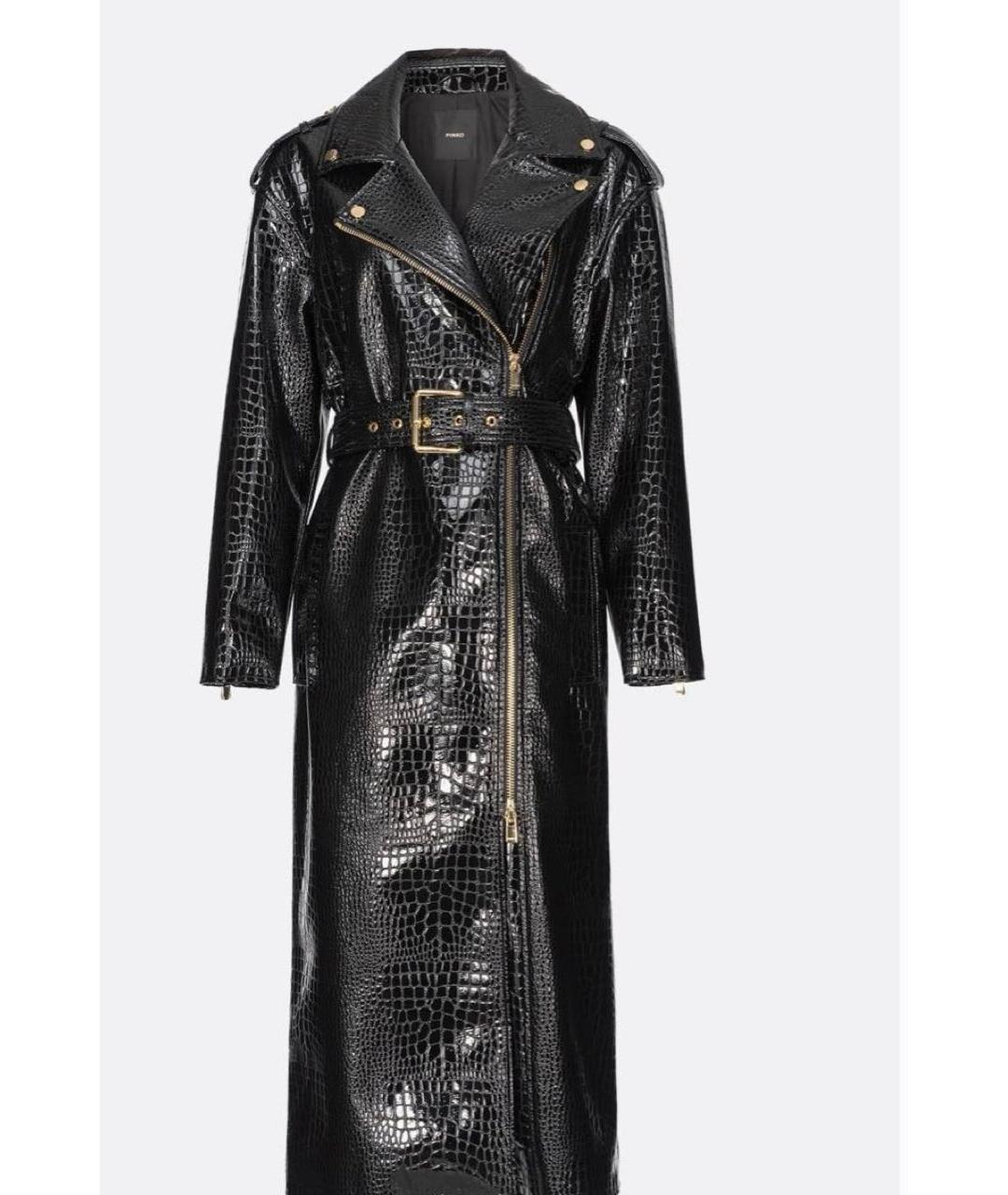 PINKO Черный кожаный тренч/плащ, фото 4