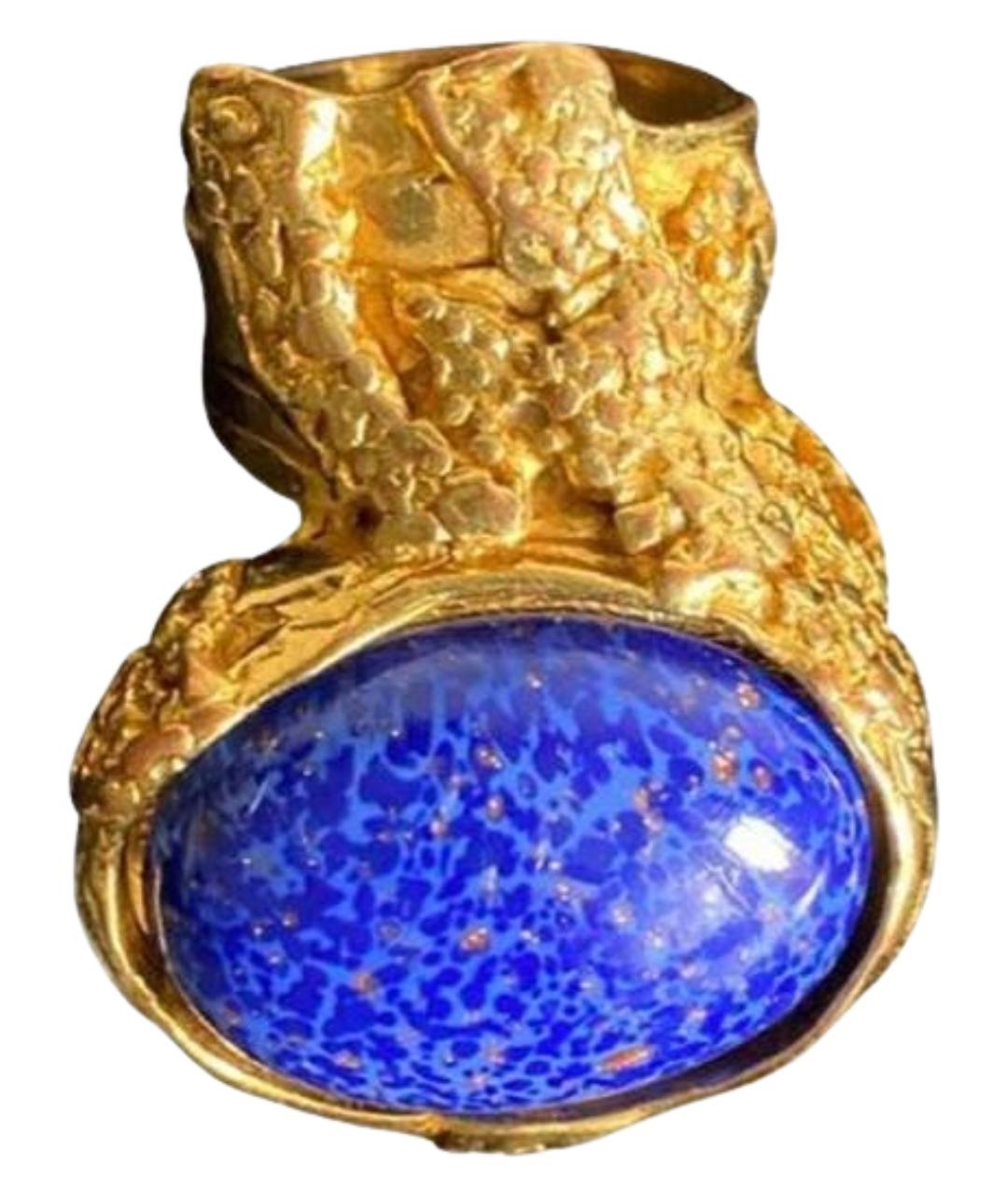 SAINT LAURENT Синее латунное кольцо, фото 1