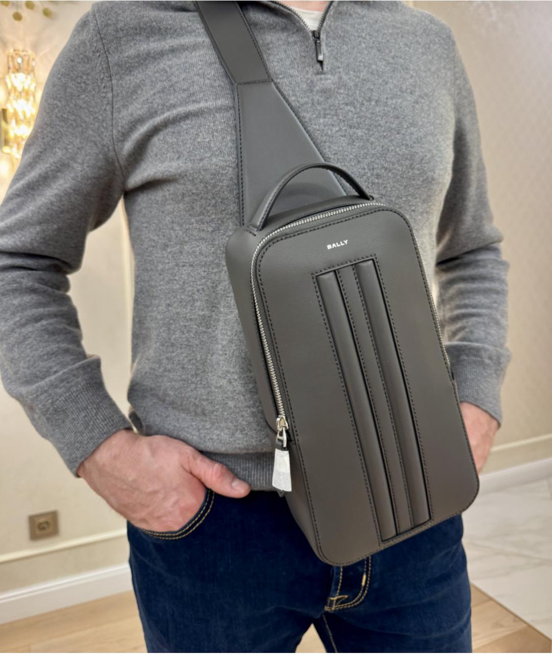 BALLY Антрацитовая кожаная сумка на плечо, фото 5