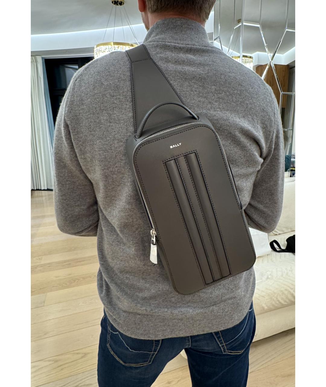 BALLY Антрацитовая кожаная сумка на плечо, фото 6