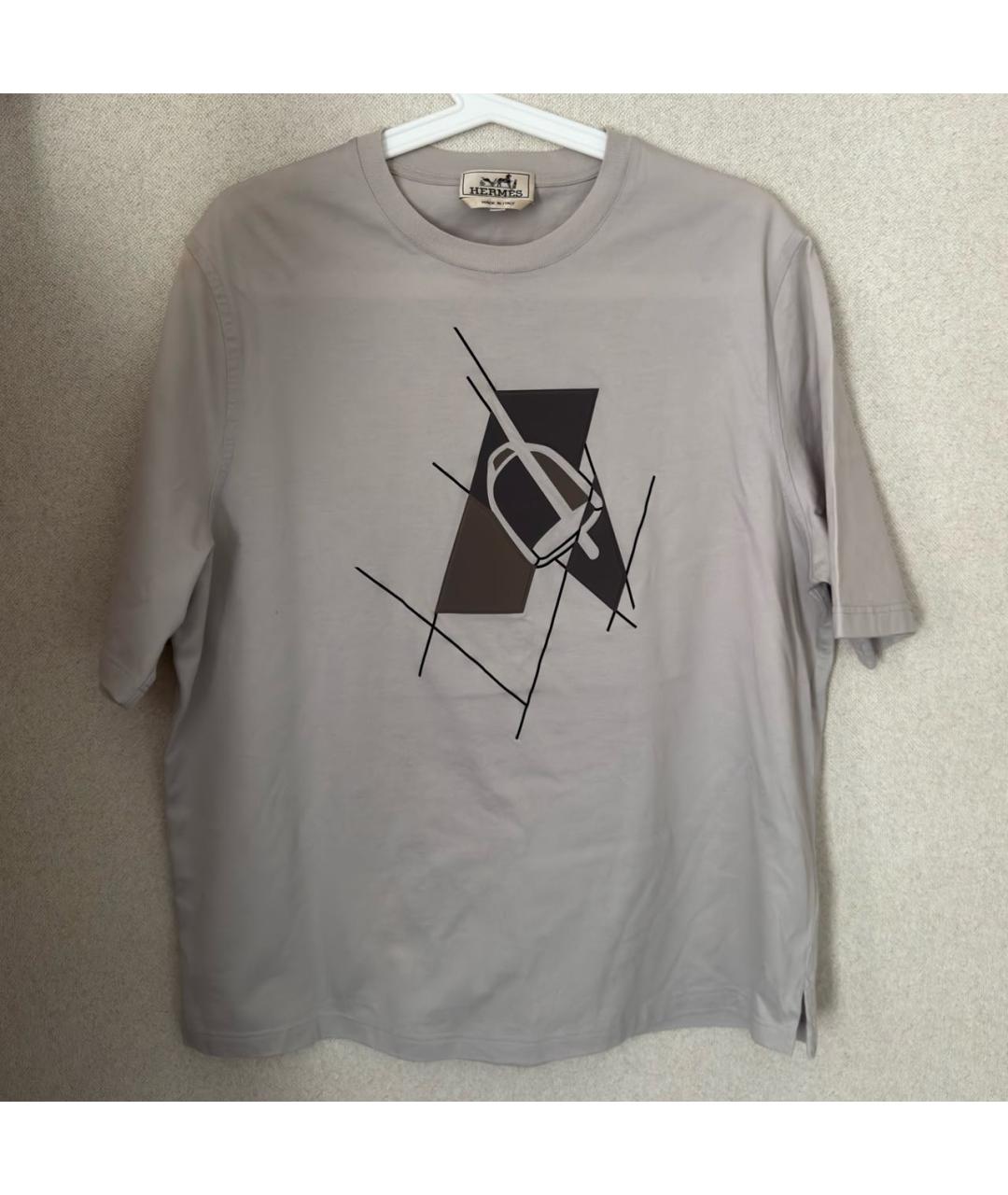 HERMES Бежевая хлопковая футболка, фото 5