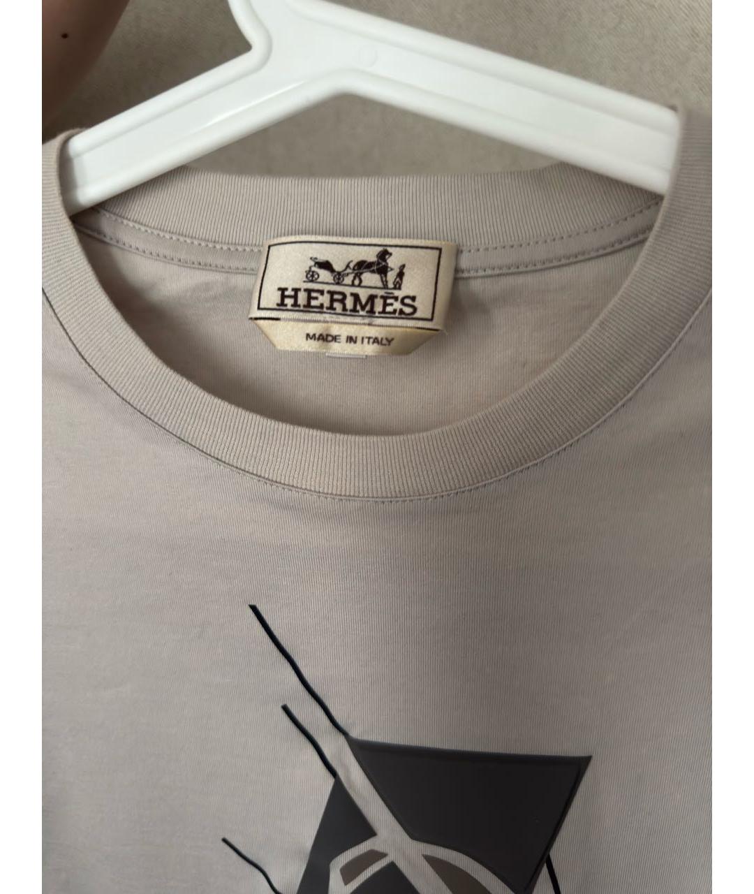 HERMES Бежевая хлопковая футболка, фото 3