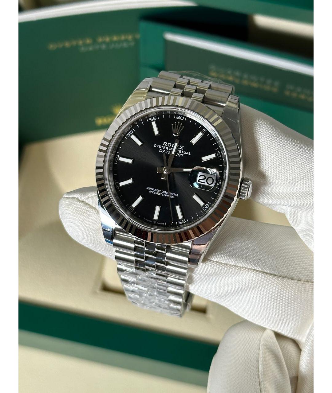 ROLEX Черные часы из белого золота, фото 3