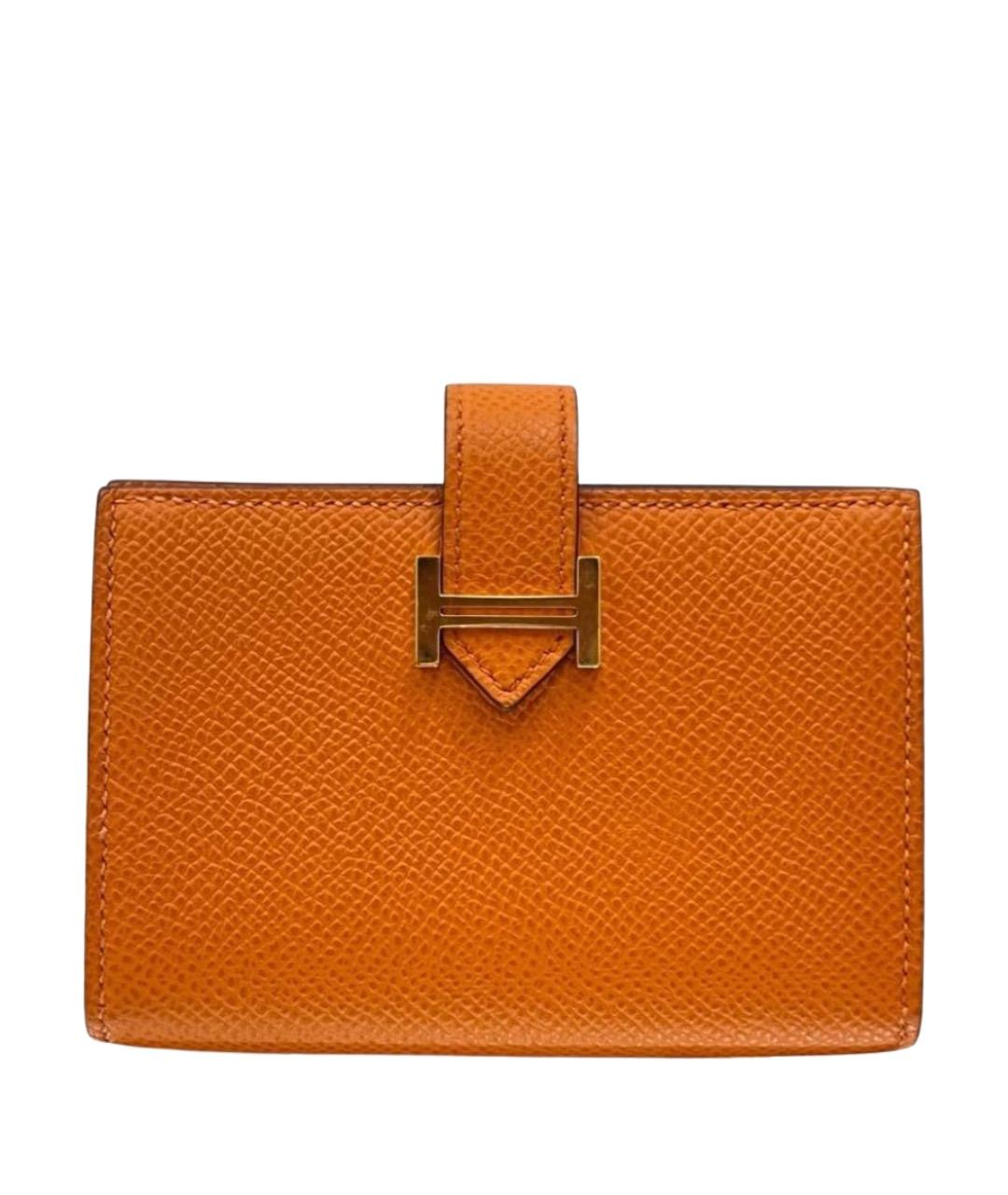HERMES Оранжевый кожаный кардхолдер, фото 1