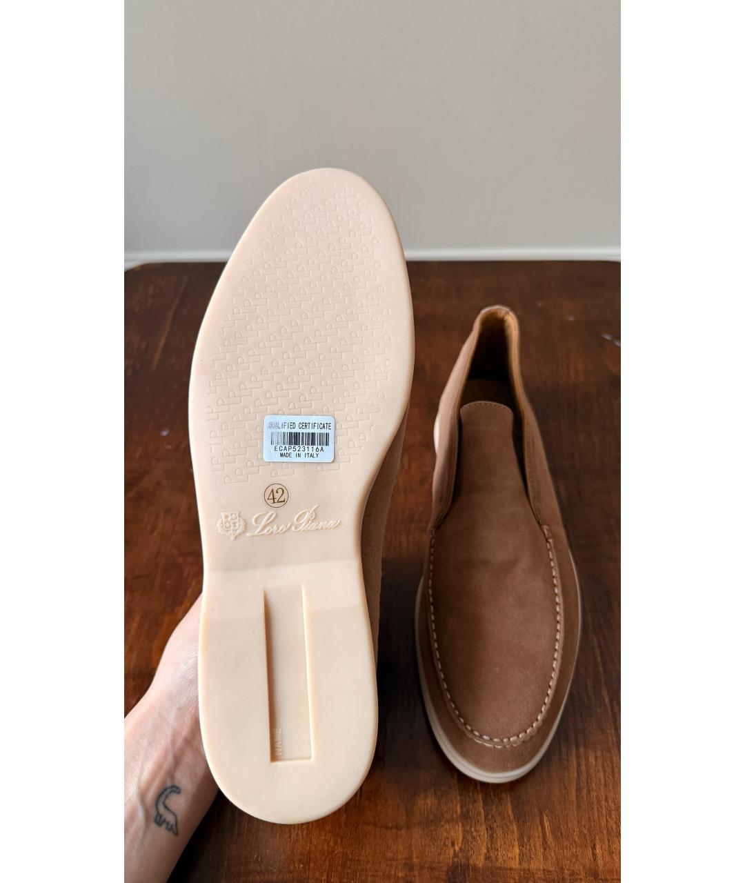 LORO PIANA Бежевые замшевые лоферы, фото 5