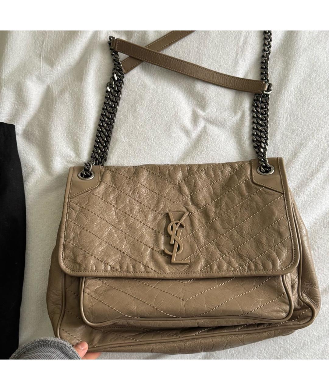 SAINT LAURENT Бежевая кожаная сумка через плечо, фото 9