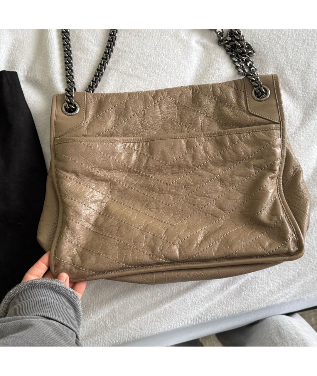 SAINT LAURENT Бежевая кожаная сумка через плечо, фото 3