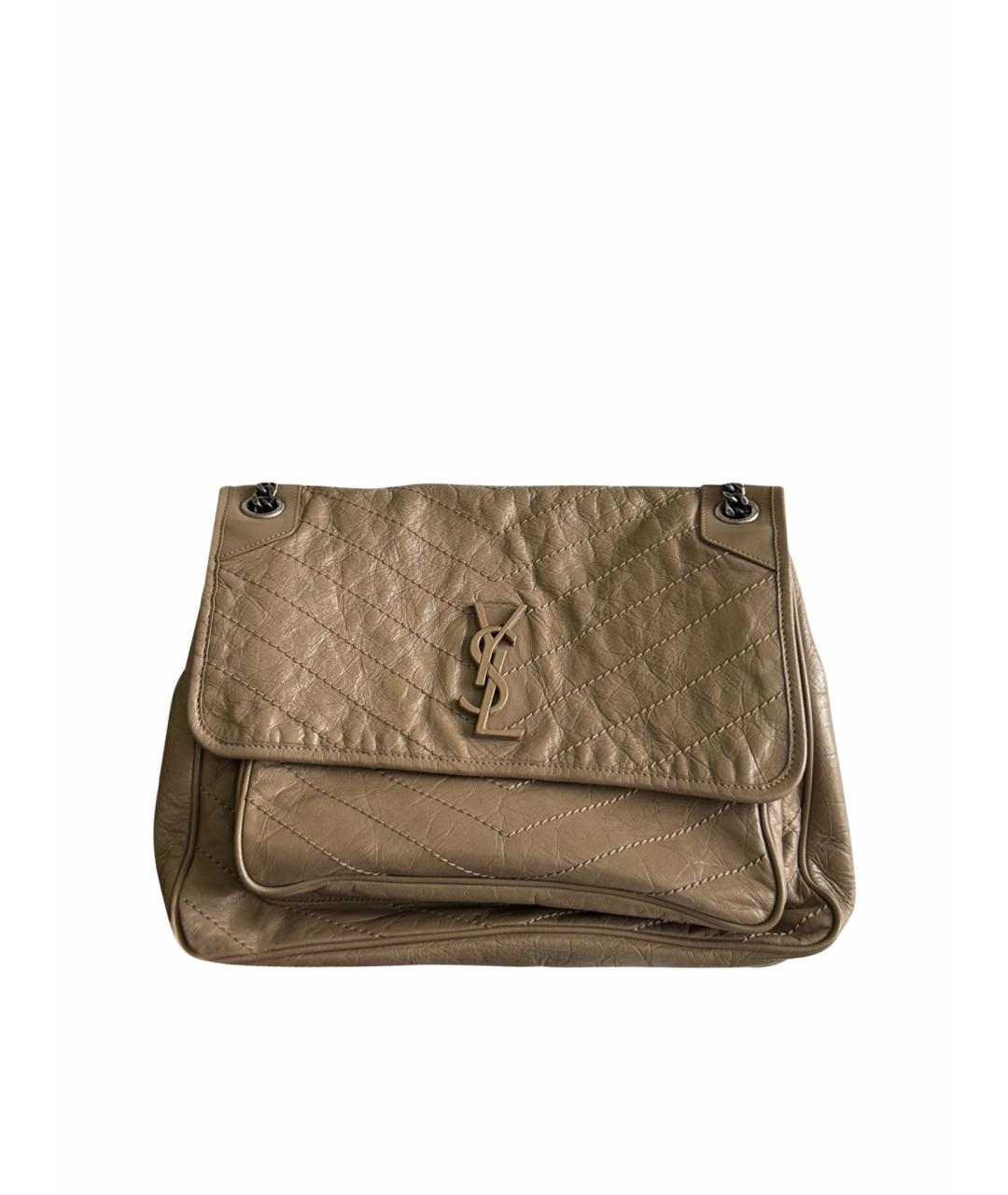 SAINT LAURENT Бежевая кожаная сумка через плечо, фото 1