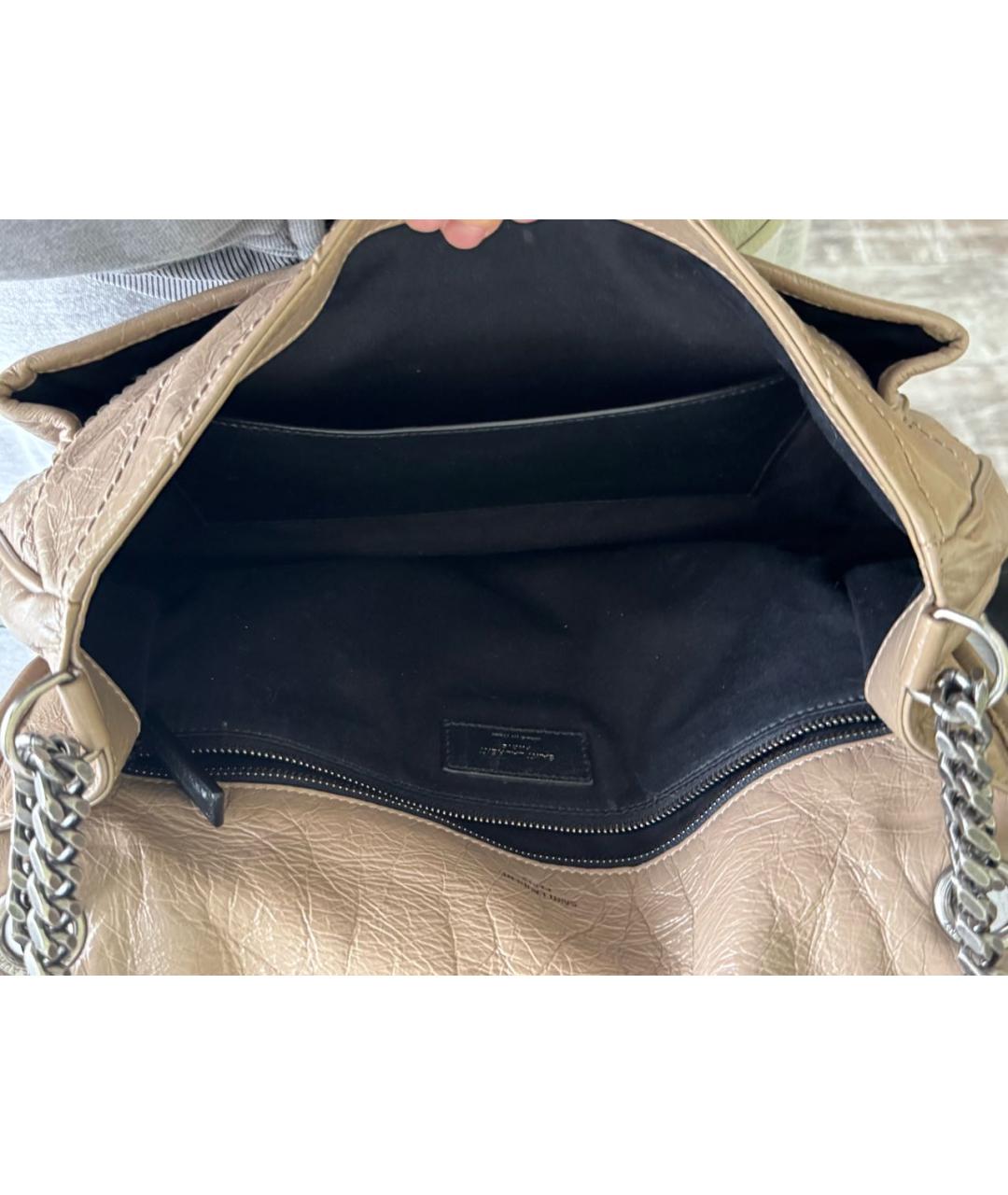 SAINT LAURENT Бежевая кожаная сумка через плечо, фото 4