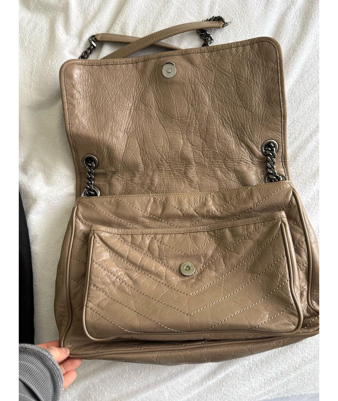 SAINT LAURENT Бежевая кожаная сумка через плечо, фото 2