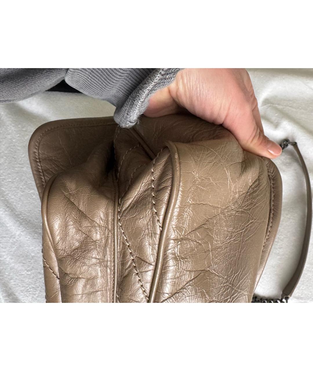 SAINT LAURENT Бежевая кожаная сумка через плечо, фото 6