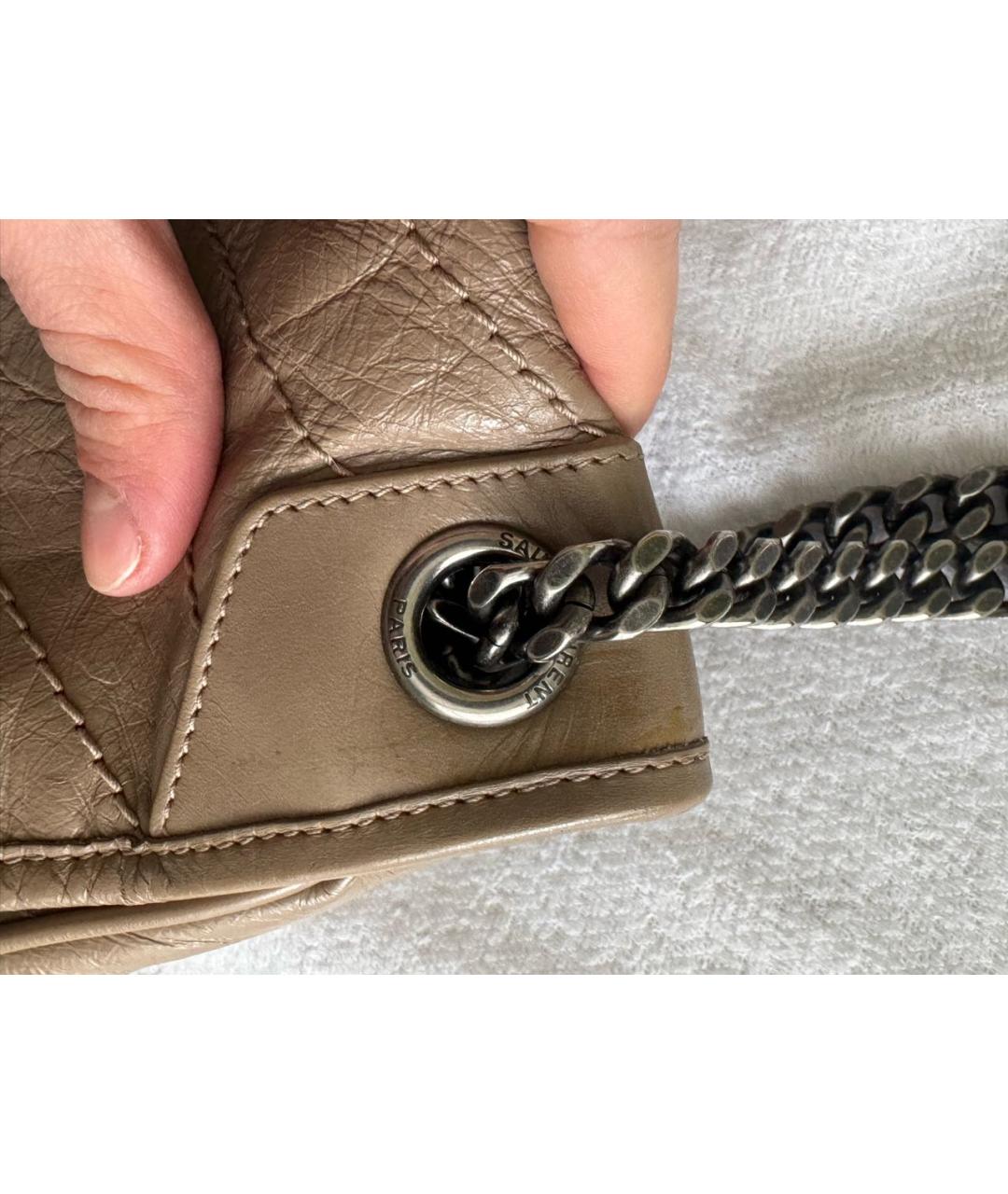 SAINT LAURENT Бежевая кожаная сумка через плечо, фото 7