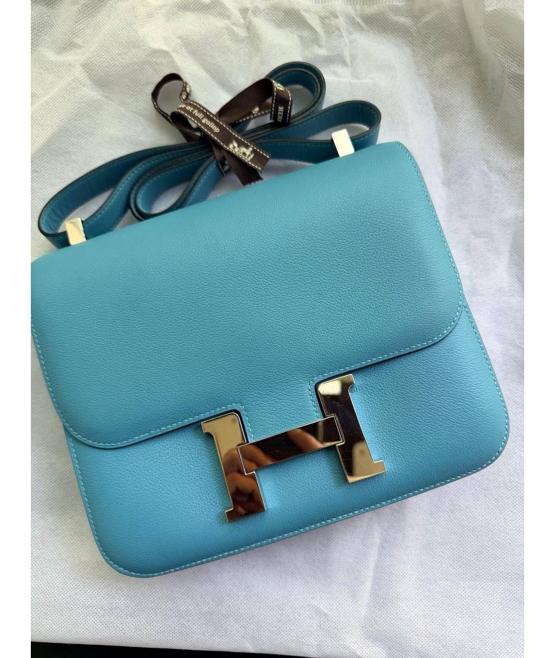 HERMES Голубая кожаная сумка через плечо, фото 9