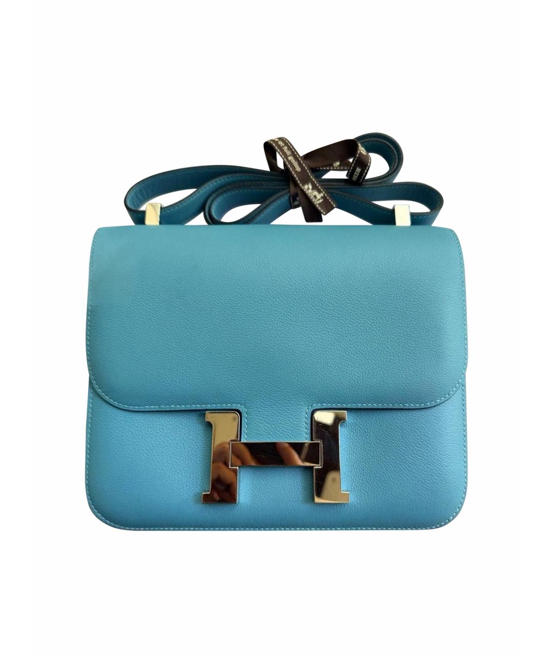 HERMES Голубая кожаная сумка через плечо, фото 1