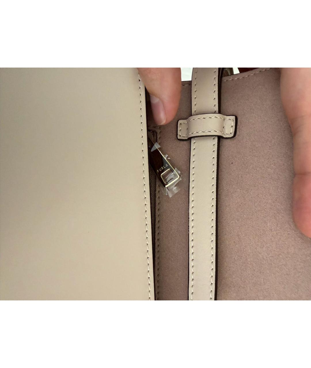 FURLA Бежевая кожаная сумка через плечо, фото 5