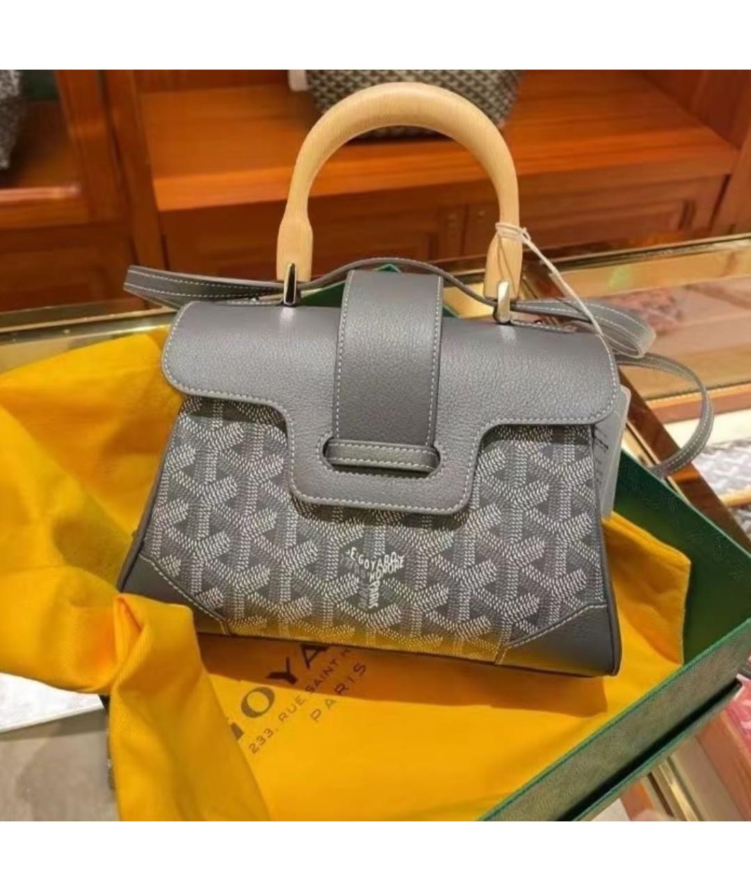 GOYARD Серая кожаная сумка с короткими ручками, фото 3