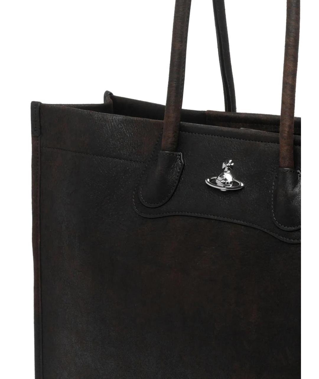 VIVIENNE WESTWOOD Коричневая кожаная сумка с короткими ручками, фото 4