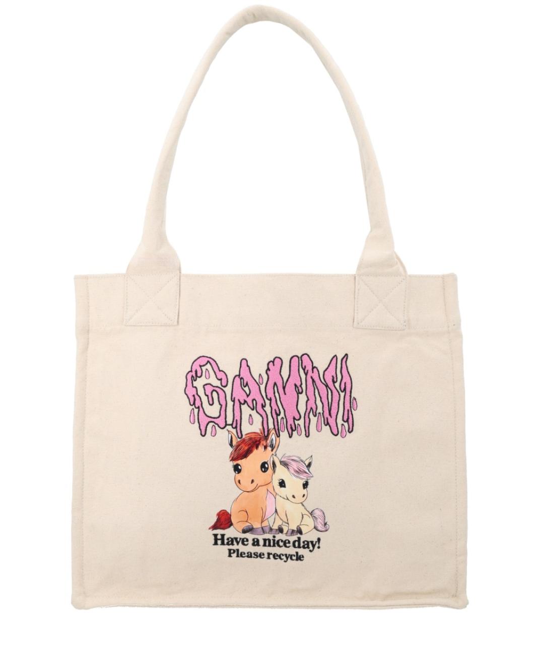 GANNI Белая хлопковая сумка тоут, фото 1