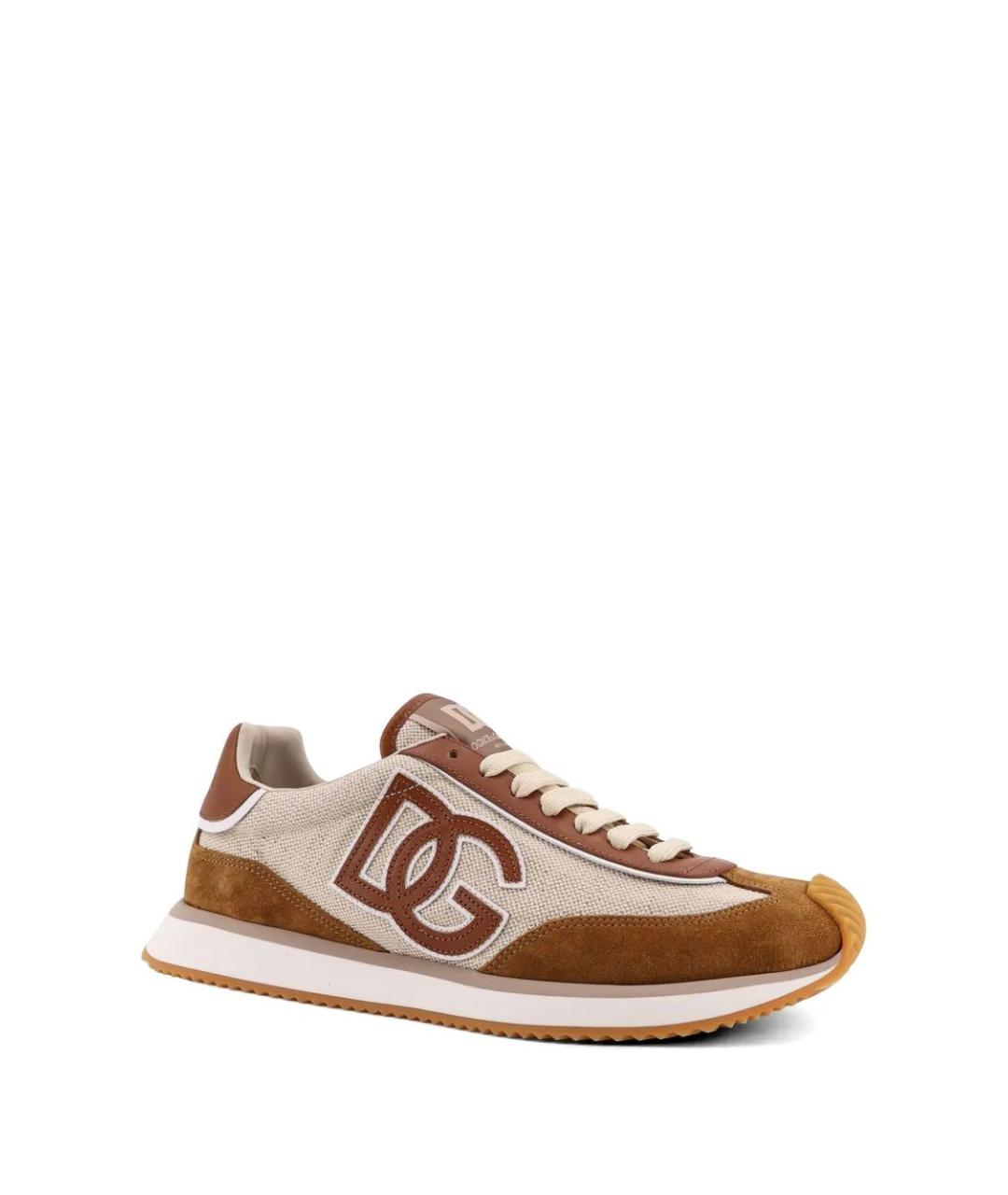 DOLCE&GABBANA Коричневые текстильные низкие кроссовки / кеды, фото 2