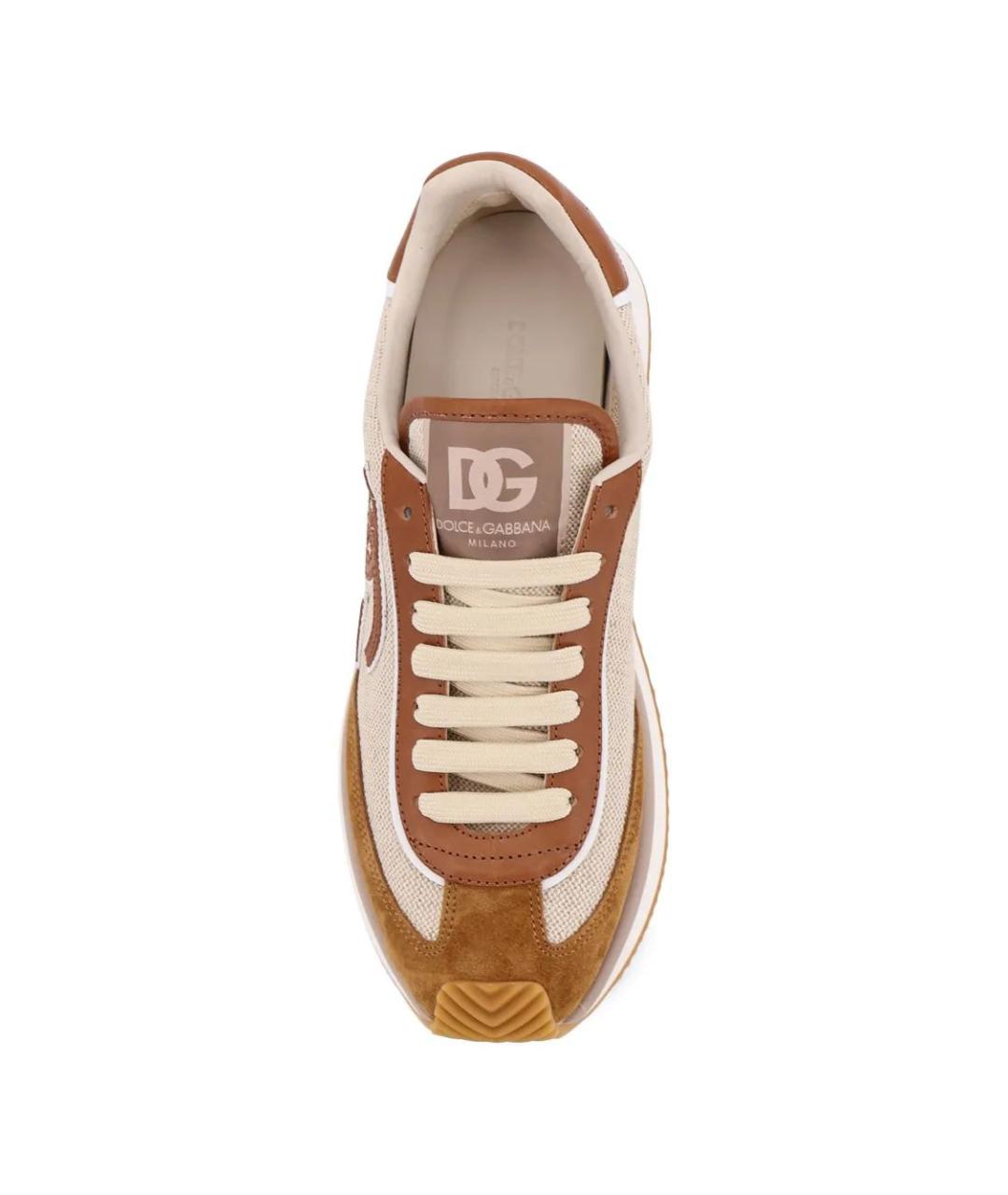 DOLCE&GABBANA Коричневые текстильные низкие кроссовки / кеды, фото 3