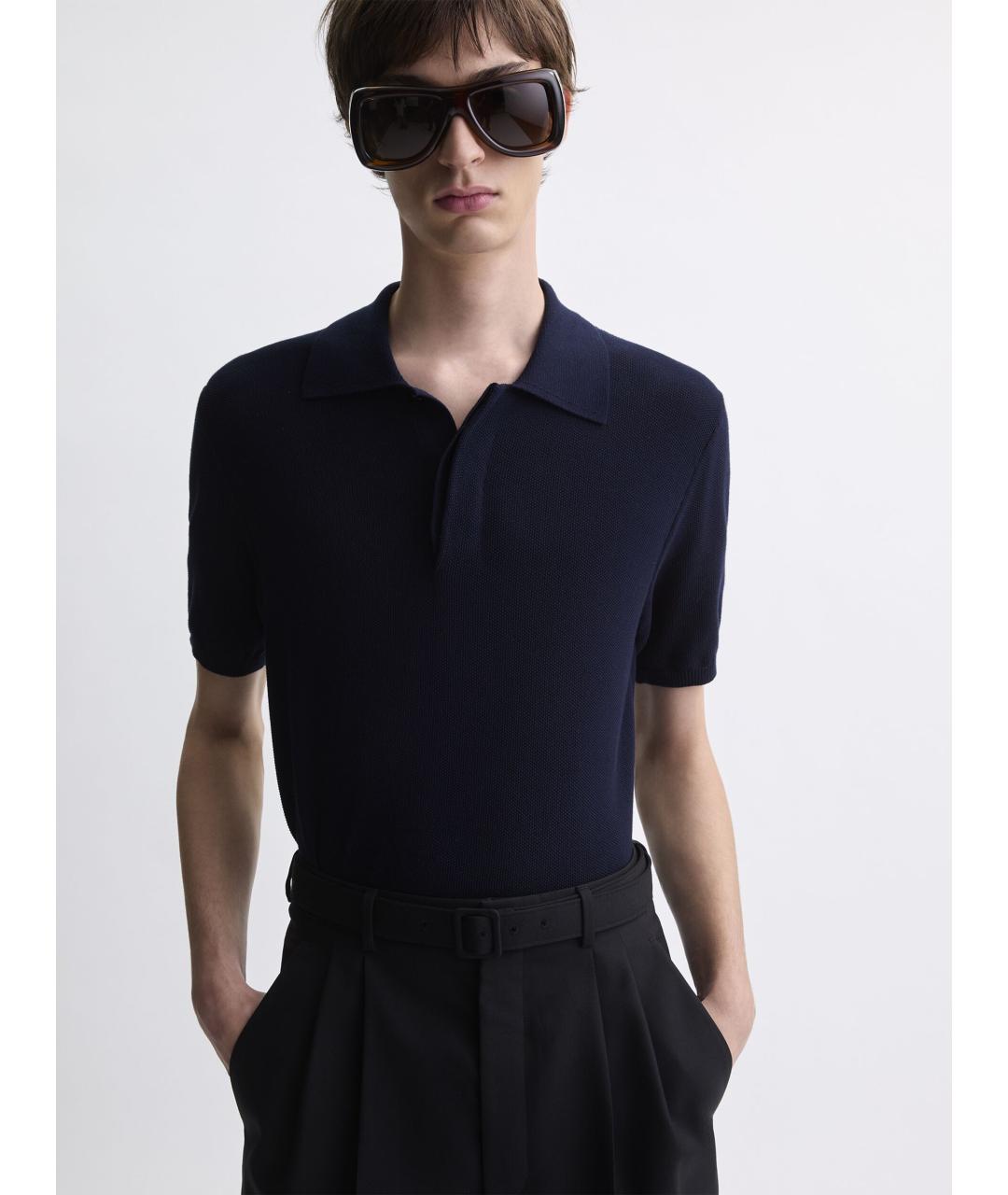 SAINT LAURENT Темно-синее хлопковое поло с коротким рукавом, фото 2