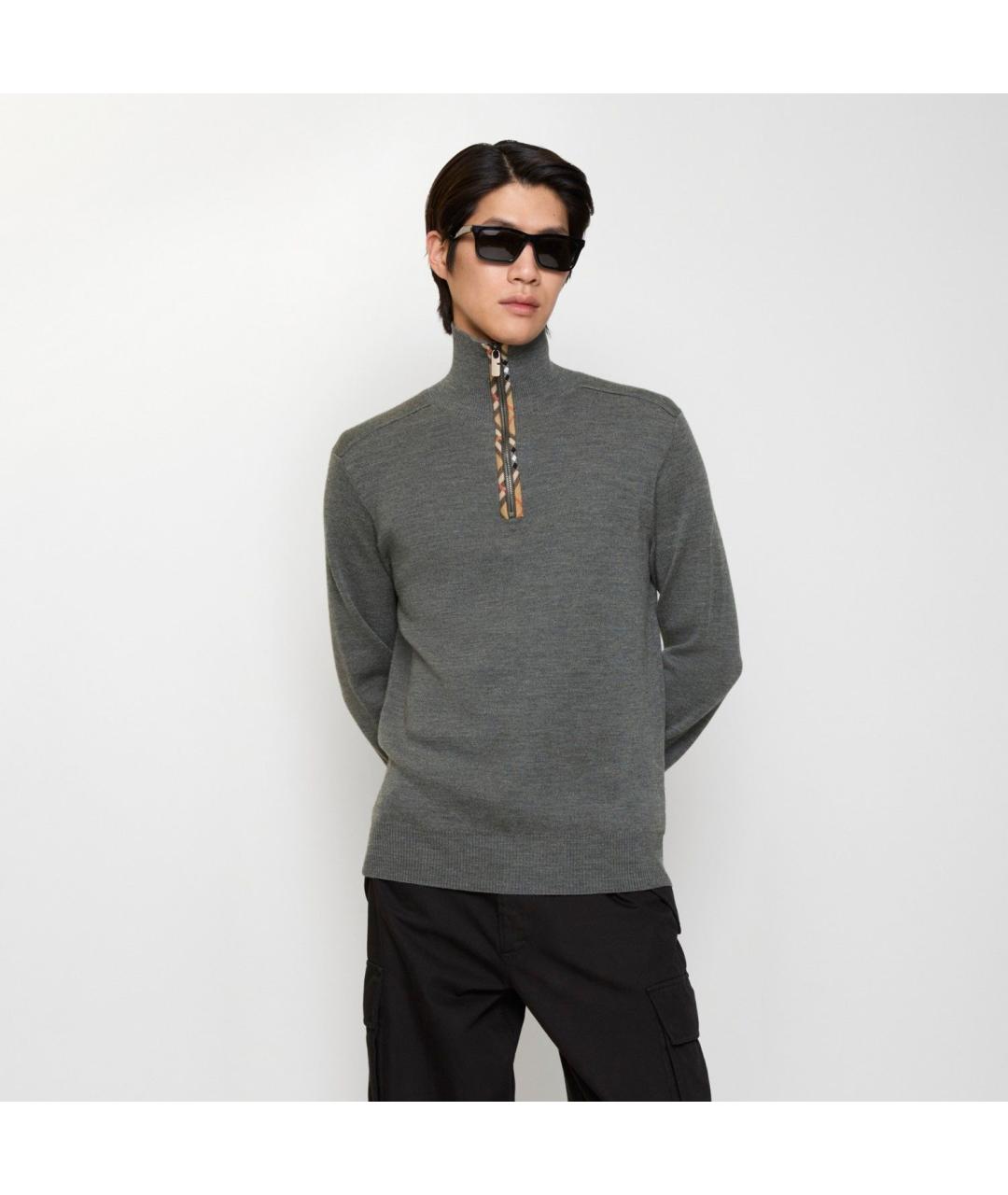 BURBERRY Серый шерстяной джемпер / свитер, фото 2