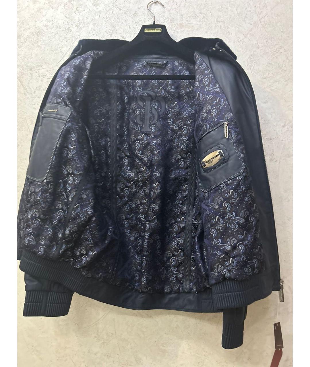 STEFANO RICCI Темно-синяя кожаная куртка, фото 3