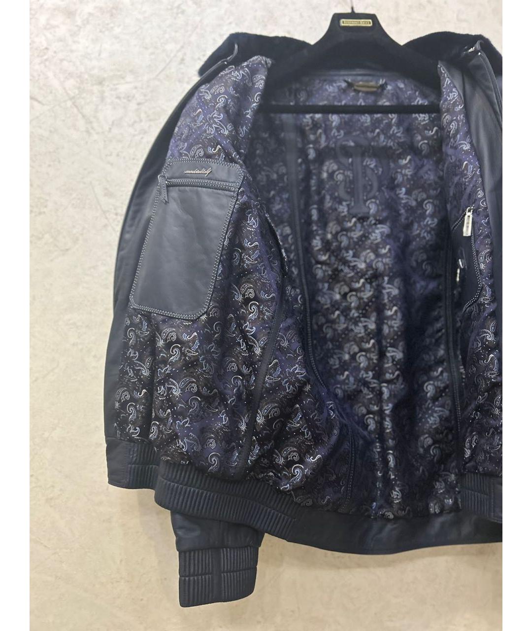 STEFANO RICCI Темно-синяя кожаная куртка, фото 4