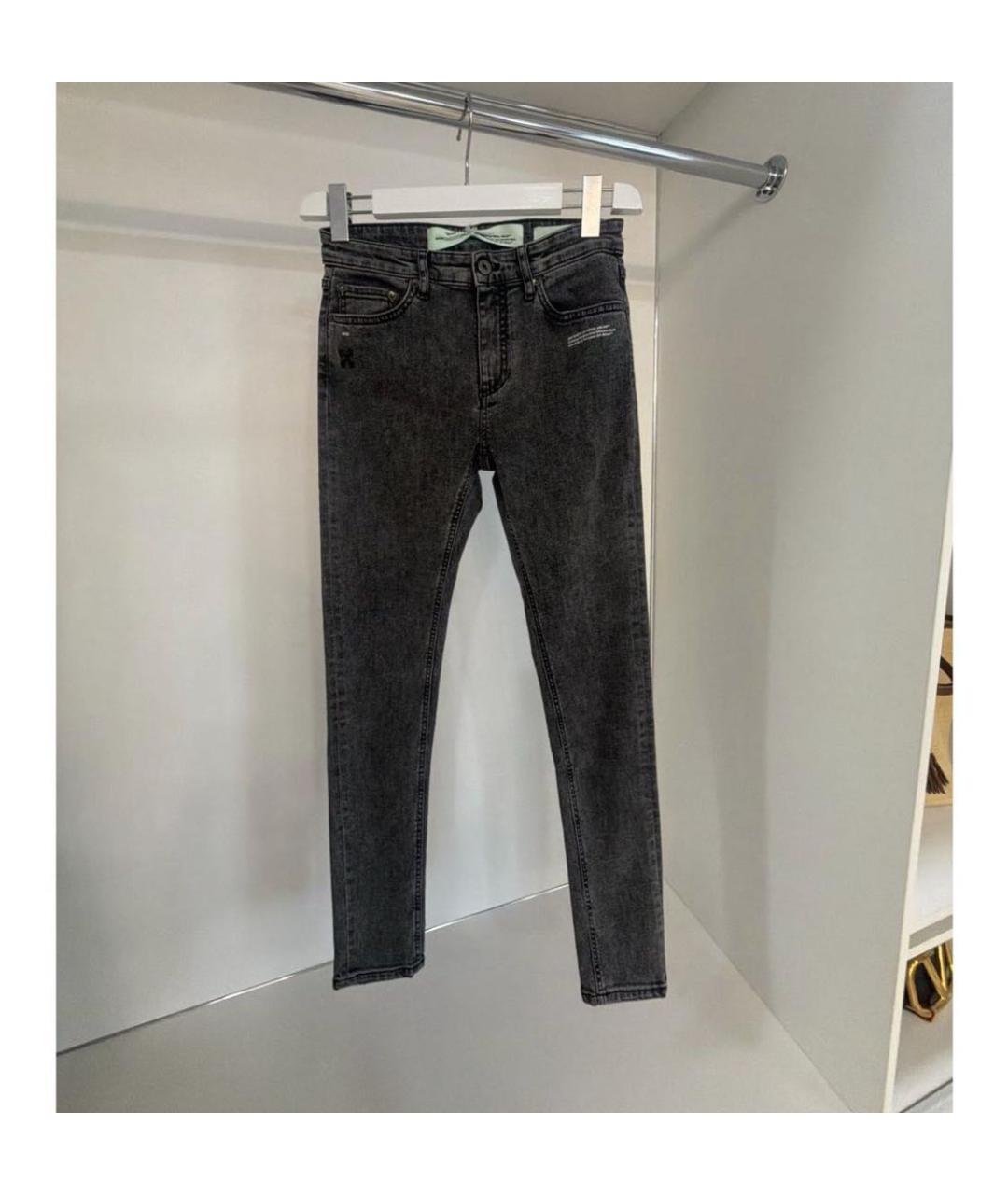 OFF-WHITE Серые хлопко-эластановые джинсы слим, фото 7