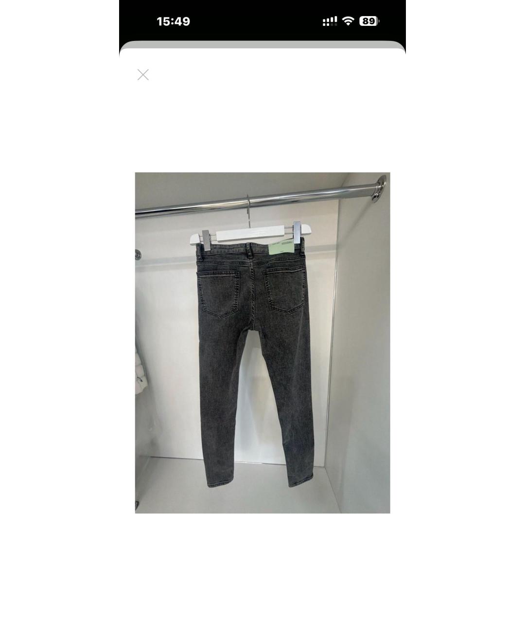 OFF-WHITE Серые хлопко-эластановые джинсы слим, фото 2