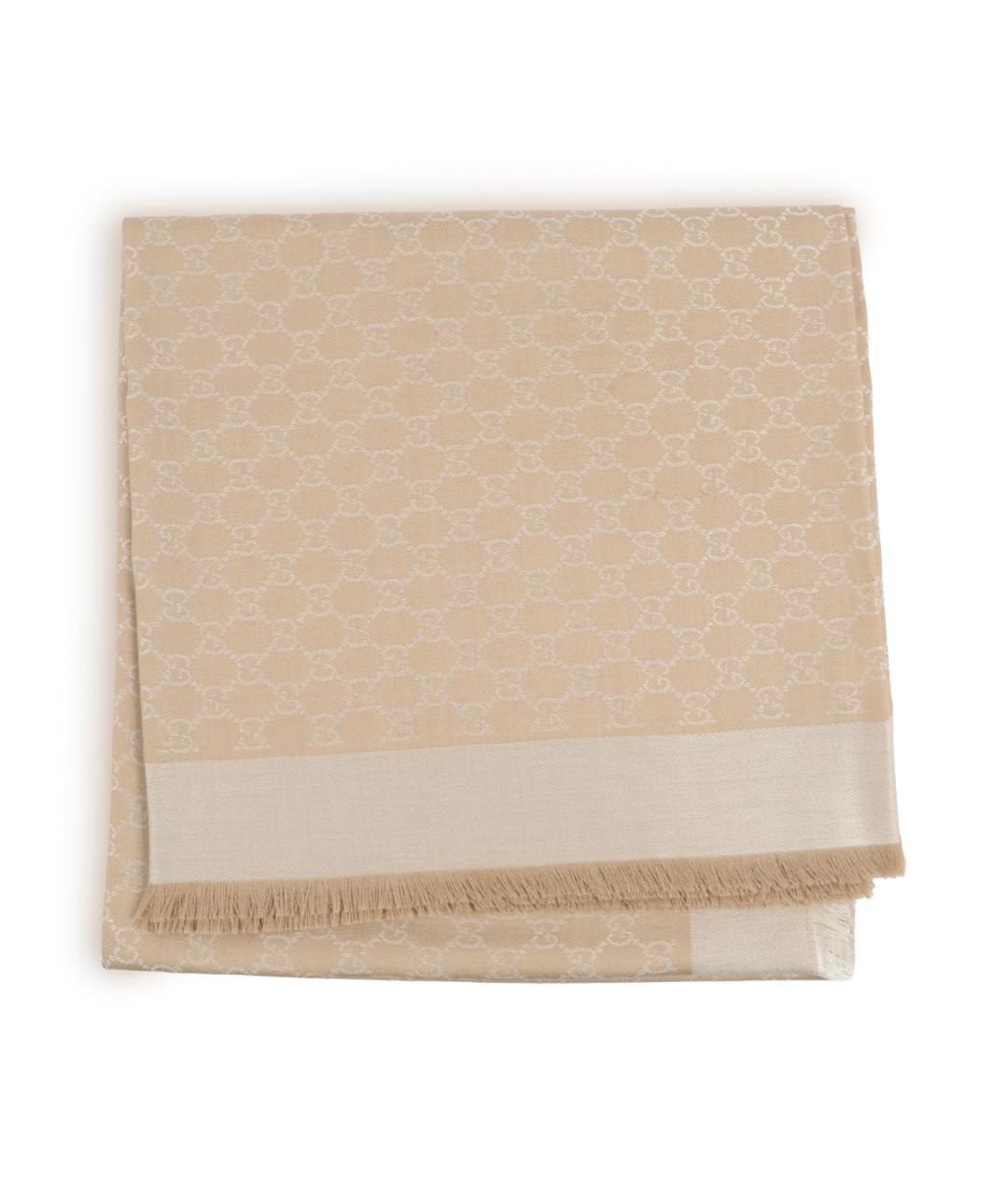 GUCCI Бежевый шерстяной шарф, фото 2
