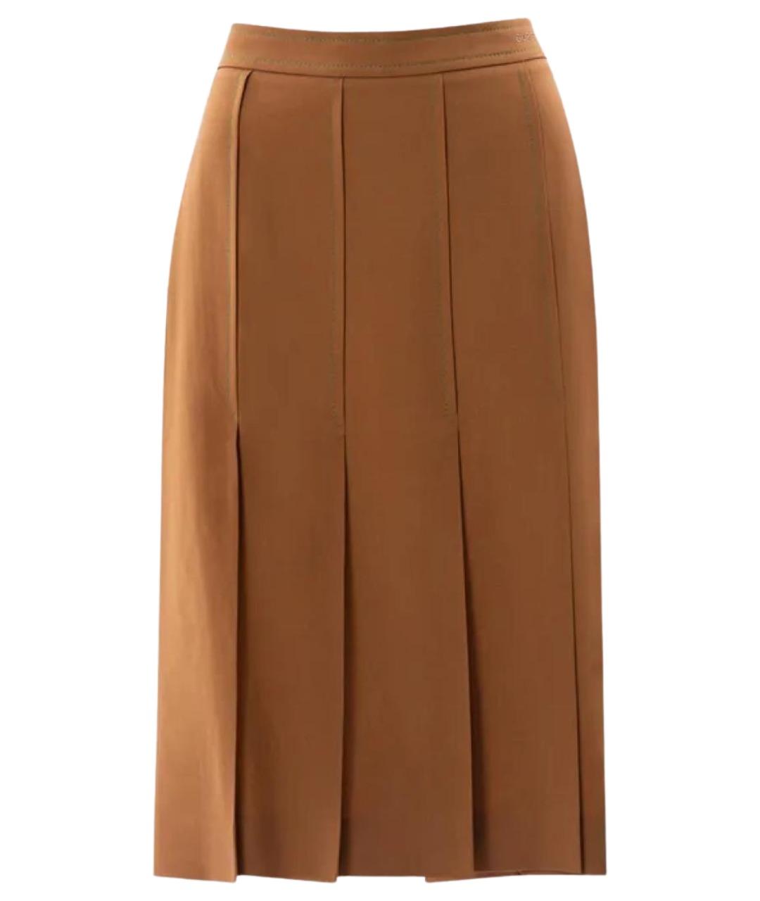 BURBERRY Коричневая шерстяная юбка миди, фото 1