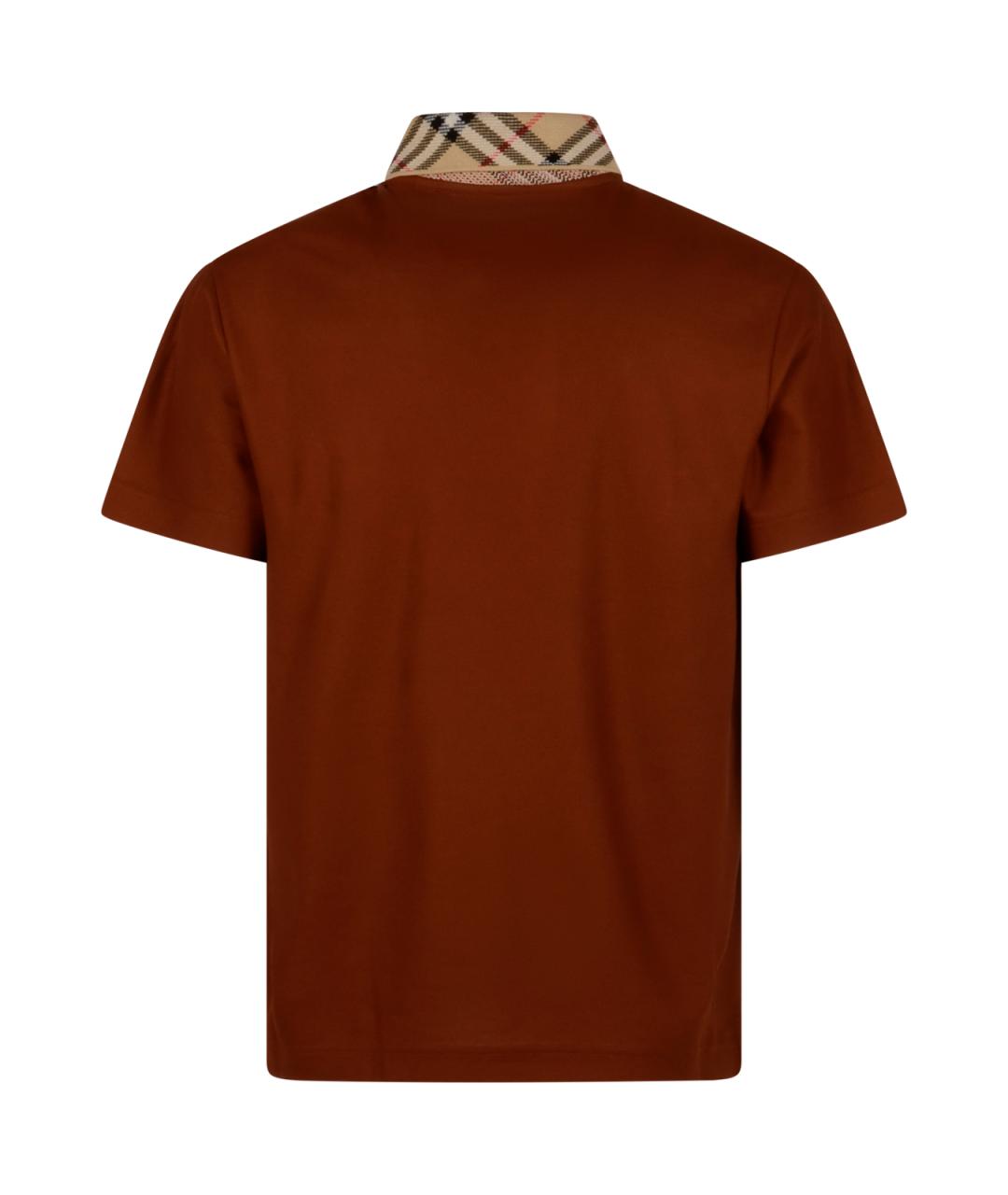 BURBERRY Коричневое хлопковое поло с коротким рукавом, фото 2
