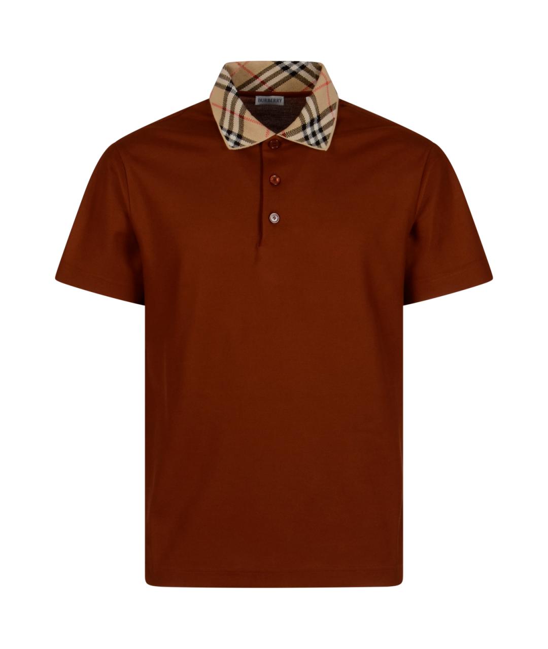 BURBERRY Коричневое хлопковое поло с коротким рукавом, фото 1