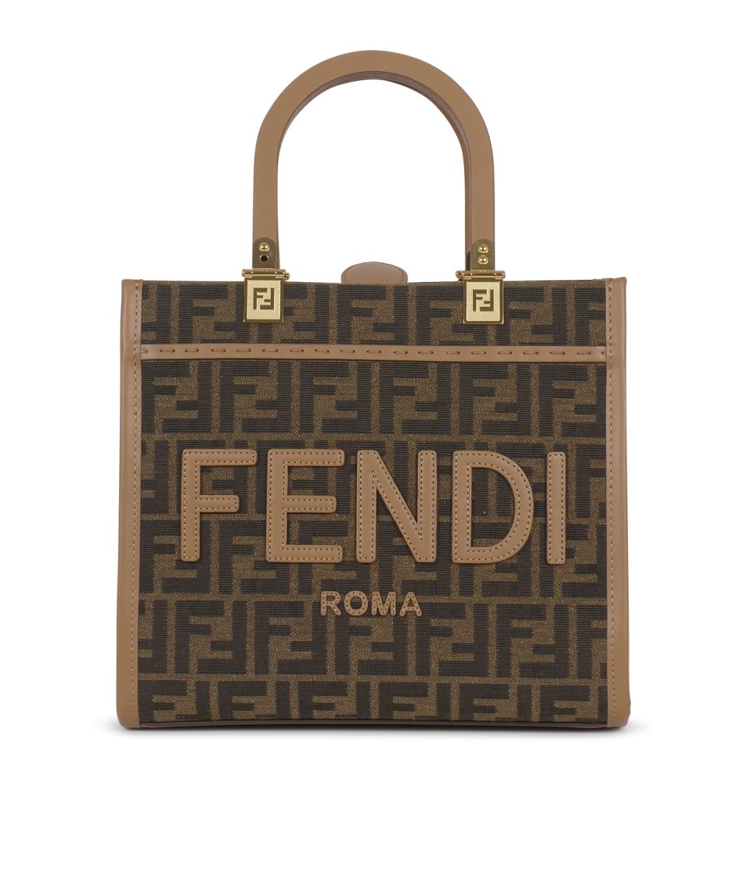 FENDI Коричневая тканевая сумка тоут, фото 1