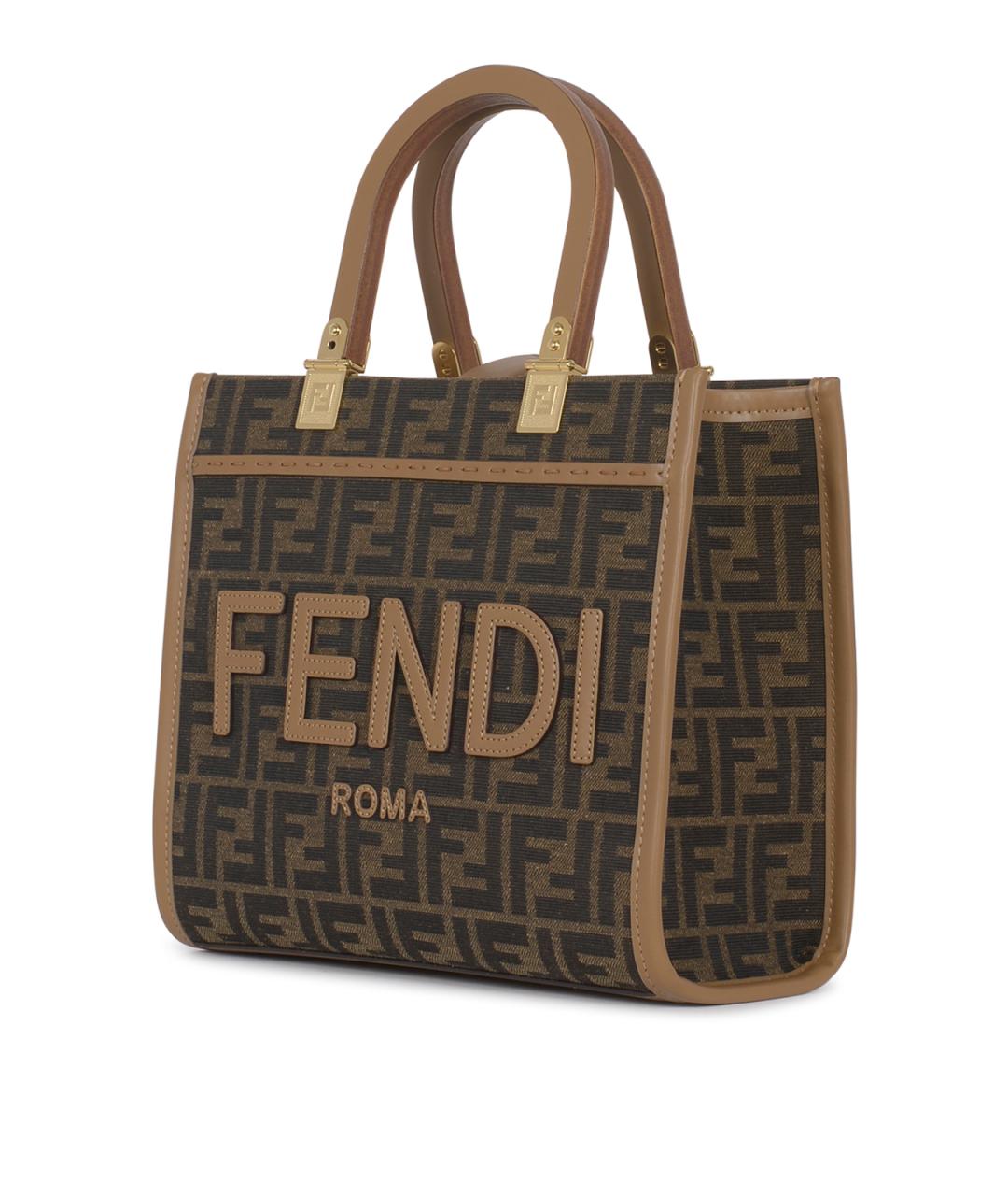 FENDI Коричневая тканевая сумка тоут, фото 2