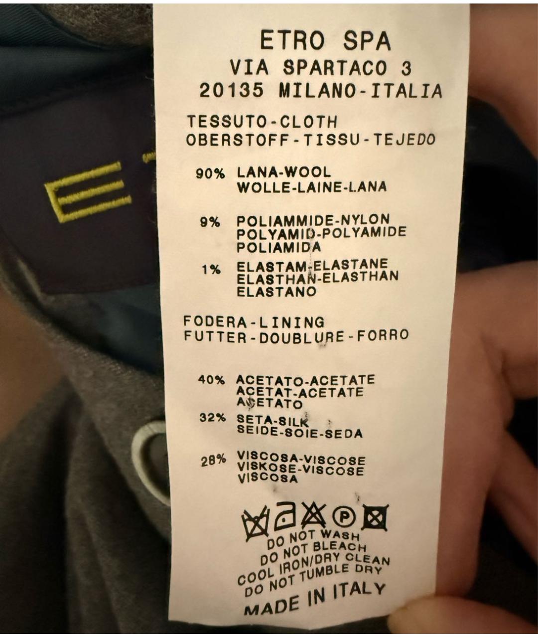 ETRO Антрацитовый шерстяной пиджак, фото 6