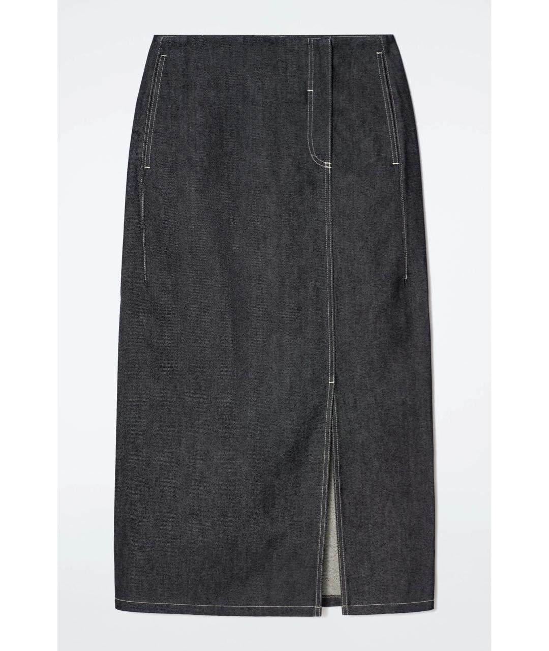 COS Темно-синяя деним юбка миди, фото 8