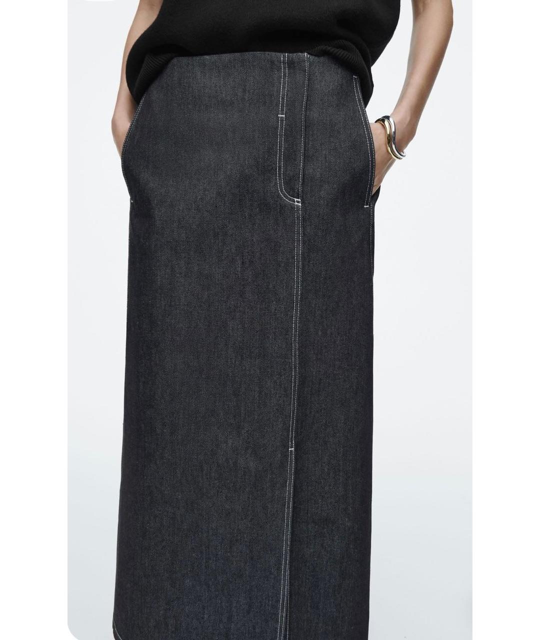 COS Темно-синяя деним юбка миди, фото 6