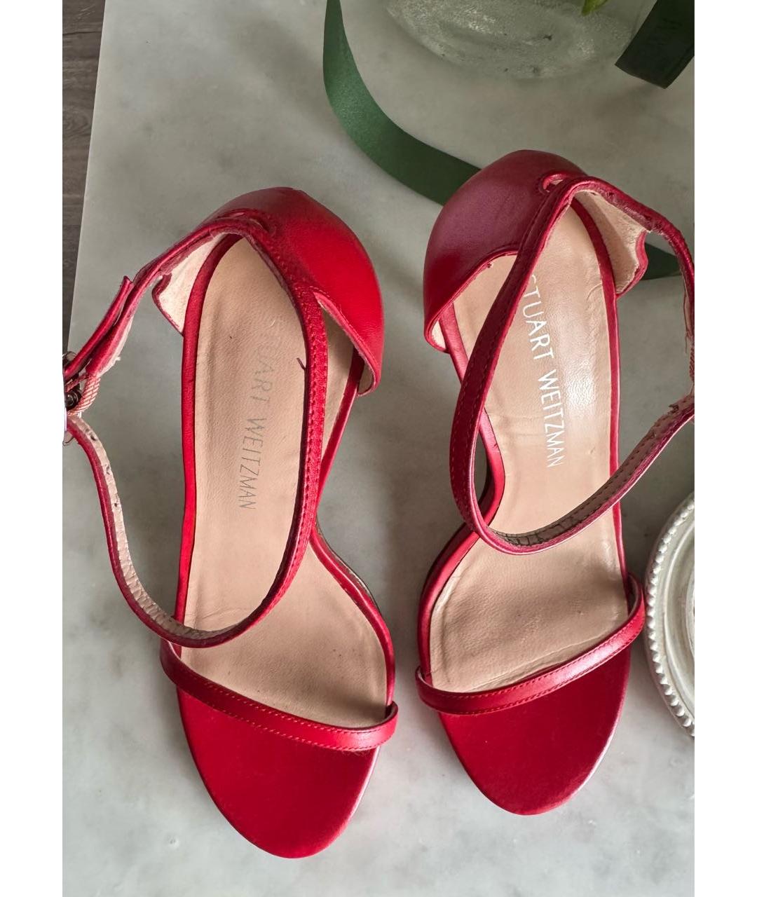 STUART WEITZMAN Красные кожаные босоножки, фото 3