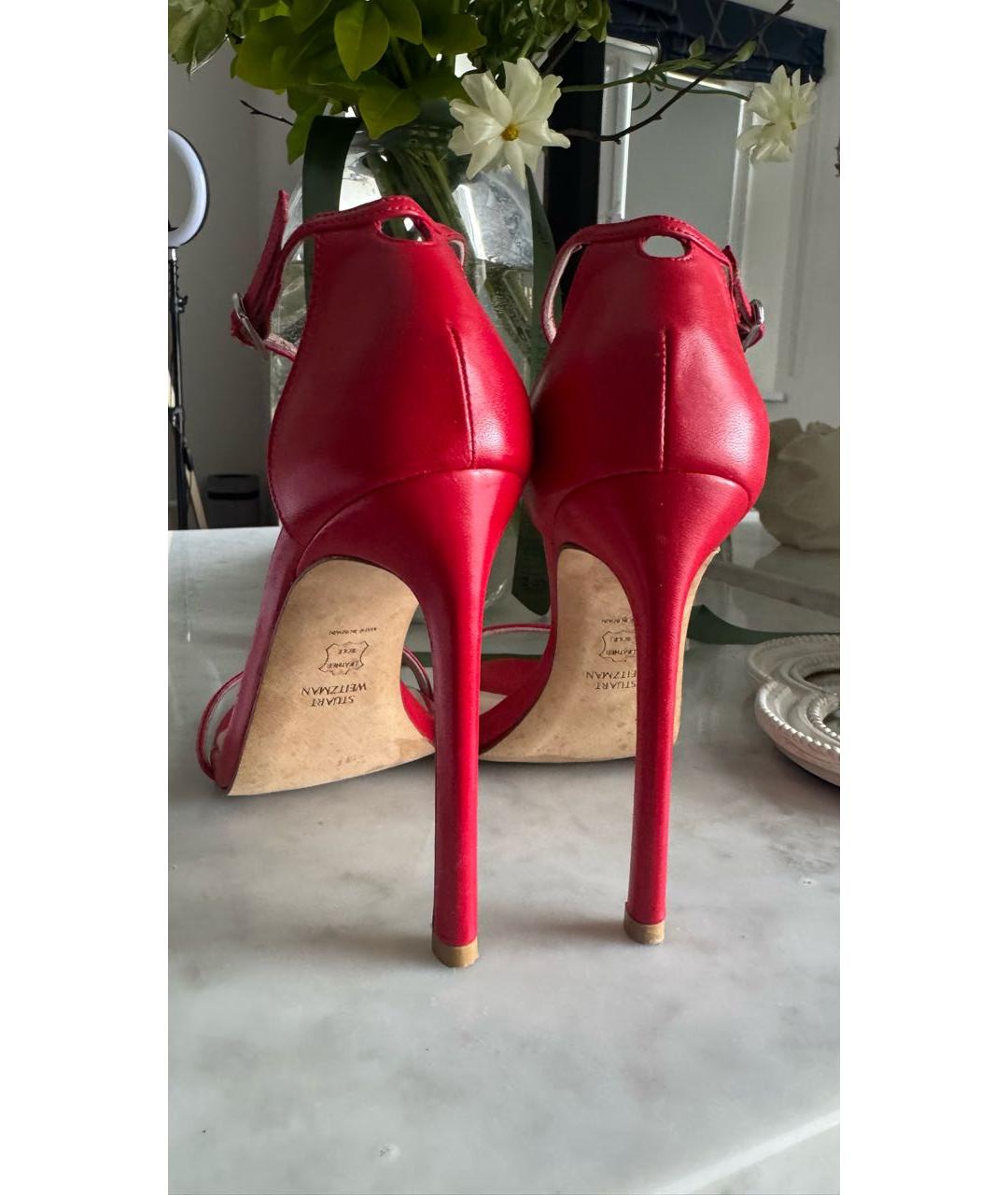 STUART WEITZMAN Красные кожаные босоножки, фото 4