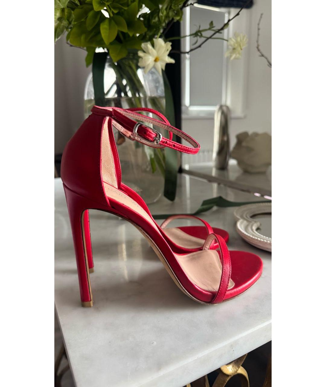 STUART WEITZMAN Красные кожаные босоножки, фото 6