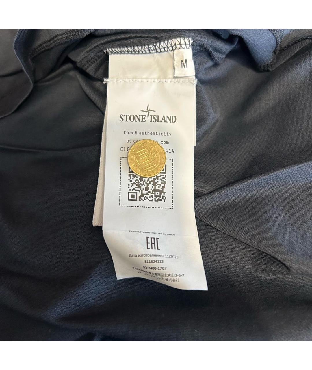STONE ISLAND Темно-синяя хлопковая футболка, фото 4