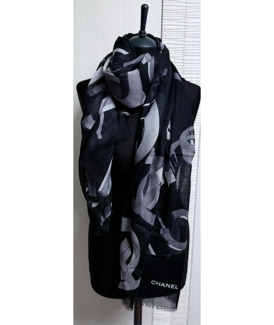 CHANEL Черный кашемировый шарф, фото 6