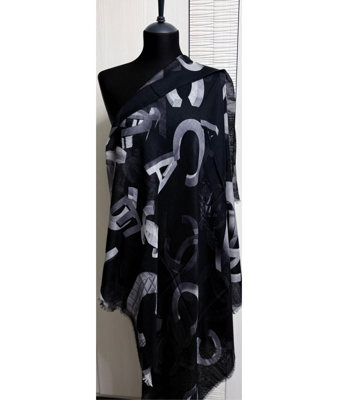 CHANEL Черный кашемировый шарф, фото 5