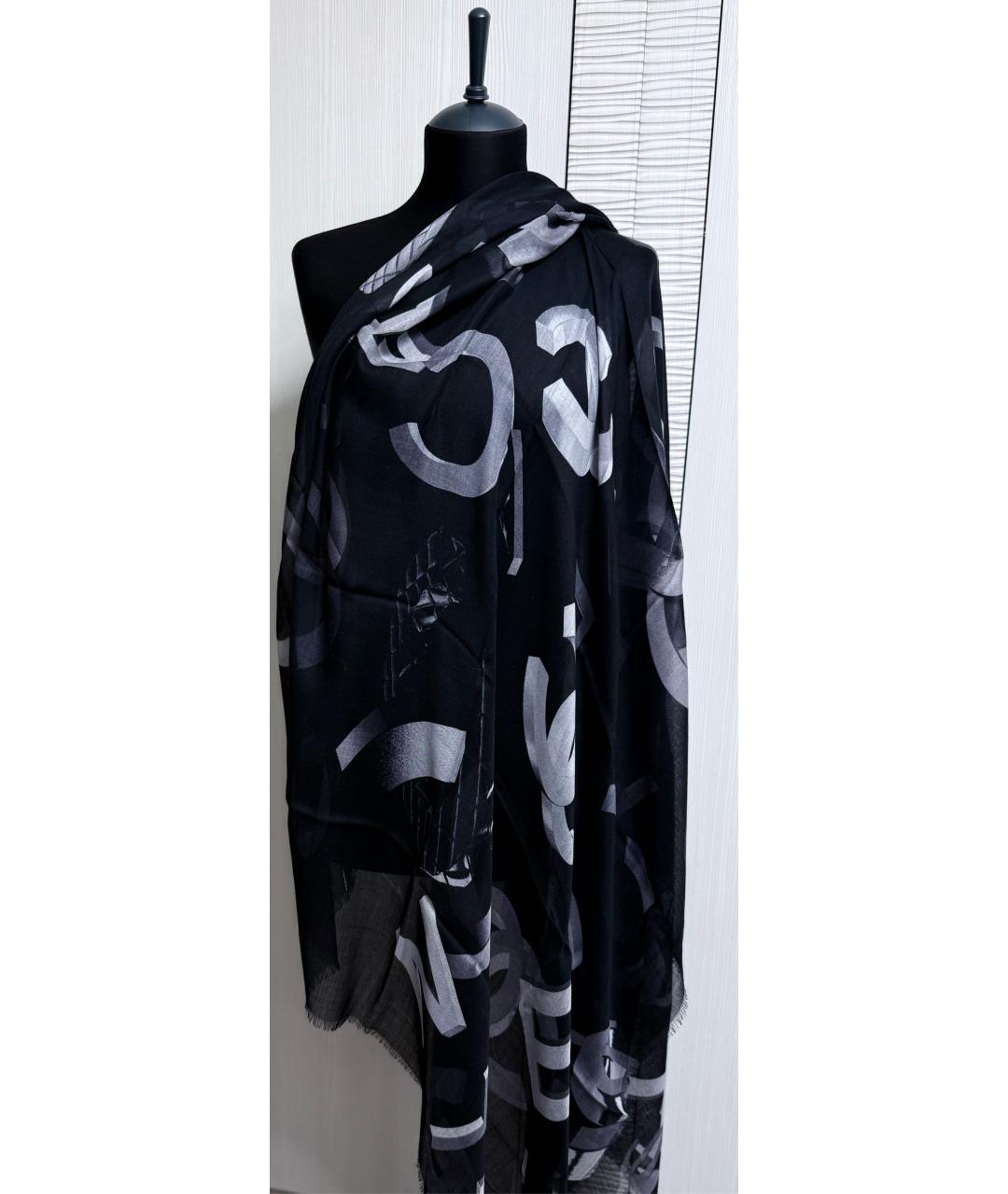 CHANEL Черный кашемировый шарф, фото 2