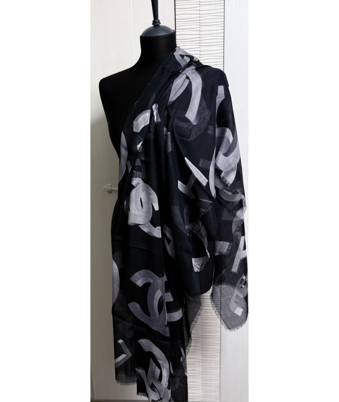 CHANEL Черный кашемировый шарф, фото 7