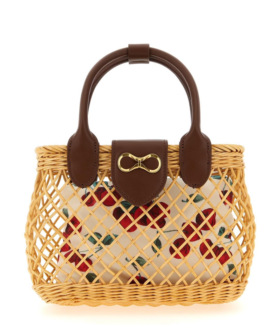 TWIN-SET Бежевая кожаная сумка с короткими ручками, фото 1