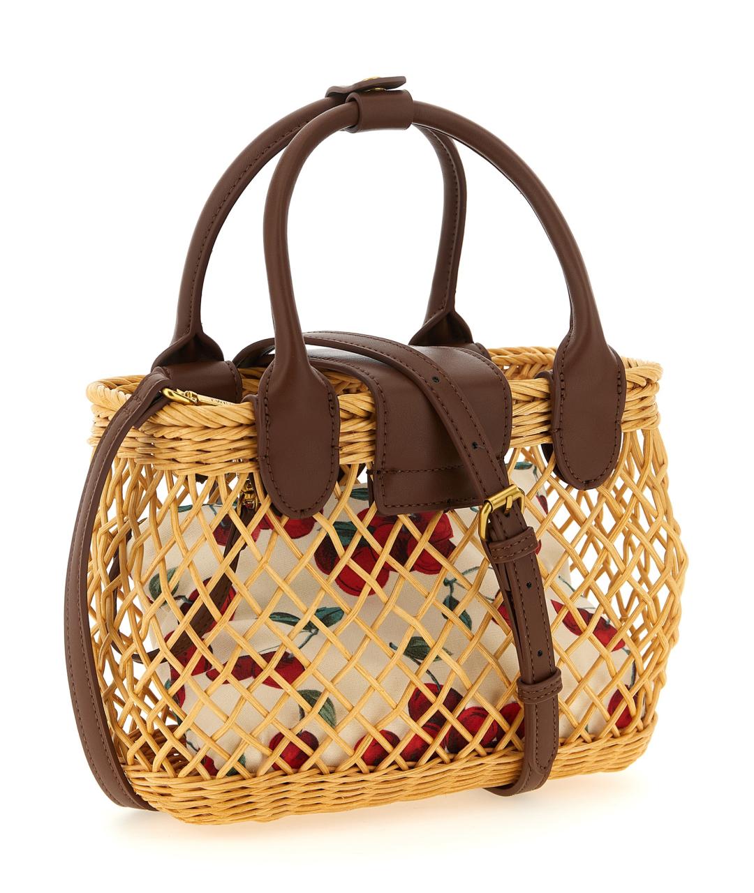 TWIN-SET Бежевая кожаная сумка с короткими ручками, фото 2