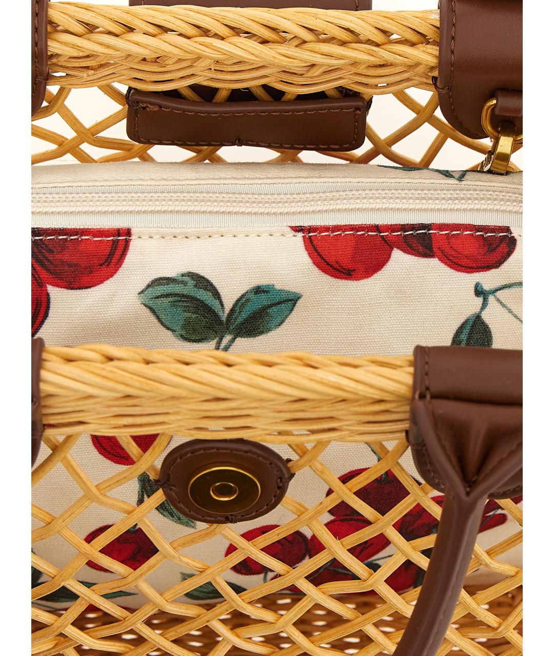 TWIN-SET Бежевая кожаная сумка с короткими ручками, фото 4